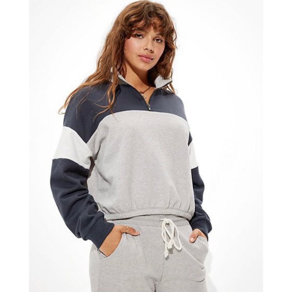 American Eagle Color Block Fleece Cinched Quarter Zip Size Medium